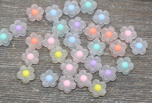 Matte Flower Beads, Frosted Mix Color Flower Beads, Multicolored Flower Shape Acrylic Beads, Bracelet Beads, Jewelry Beads #706