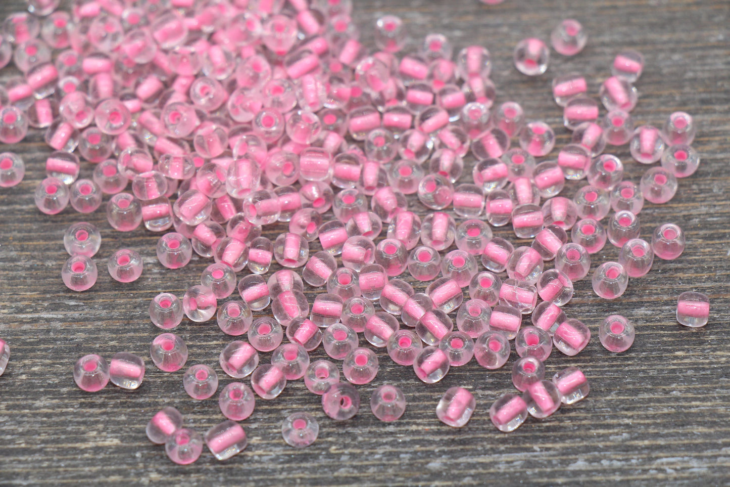 GLOW Glass Beads, 4mm 6/0 Glass Beads, Glow in Dark Transparent Beads with Pink Lining Beads, Rocailles Beads, Beading Supplies #2404