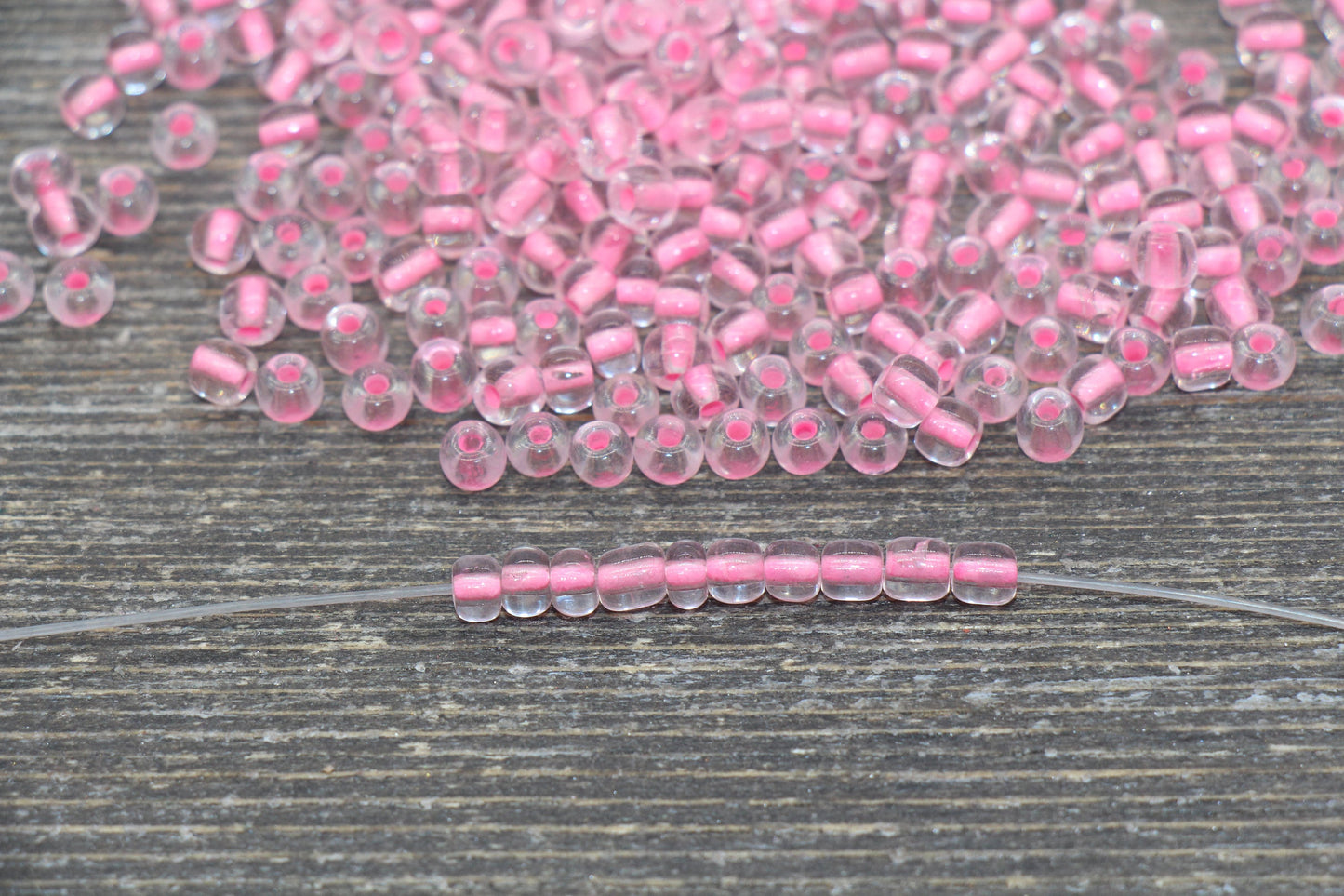 GLOW Glass Beads, 4mm 6/0 Glass Beads, Glow in Dark Transparent Beads with Pink Lining Beads, Rocailles Beads, Beading Supplies #2404