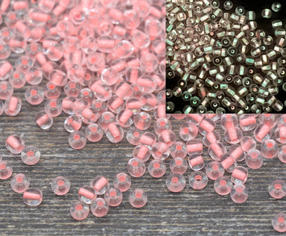 GLOW Glass Beads, 4mm 6/0 Glass Beads, Glow in Dark Transparent Beads with Pink Lining Beads, Rocailles Beads, Beading Supplies #2404