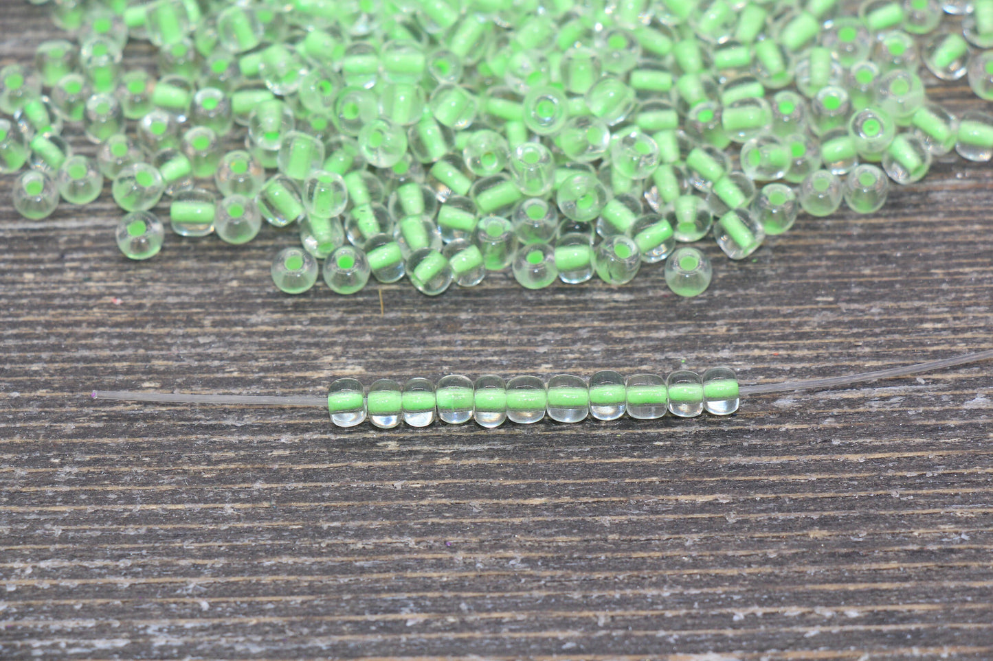 GLOW Glass Beads, 4mm 6/0 Glass Beads, Glow in Dark Transparent Beads with Neon Green Lining Beads, Rocailles Beads, Beading Supplies #2411