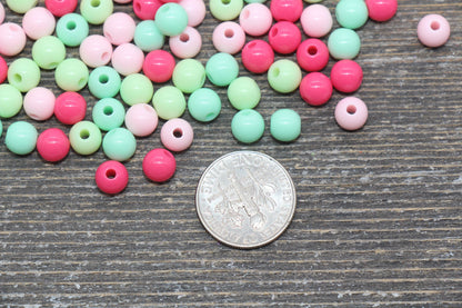 6mm Mix Round Gumball Beads, Pink and Mint Mix Acrylic Loose Beads, Multicolor Bubblegum Beads, Chunky Beads, Smooth Round Beads #2412