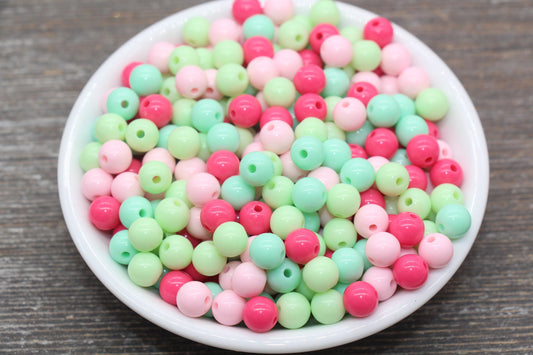 8mm Mix Round Gumball Beads, Pink and Mint Mix Acrylic Loose Beads, Multicolor Bubblegum Beads, Chunky Beads, Smooth Round Beads #2413