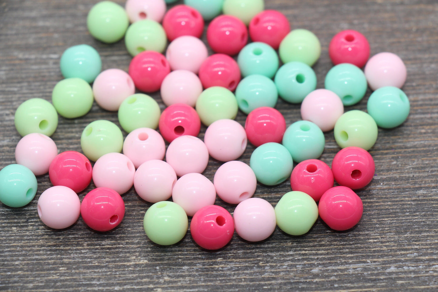 10mm Mix Round Gumball Beads, Pink and Mint Mix Acrylic Loose Beads, Multicolor Bubblegum Beads, Chunky Beads, Smooth Round Beads #2414