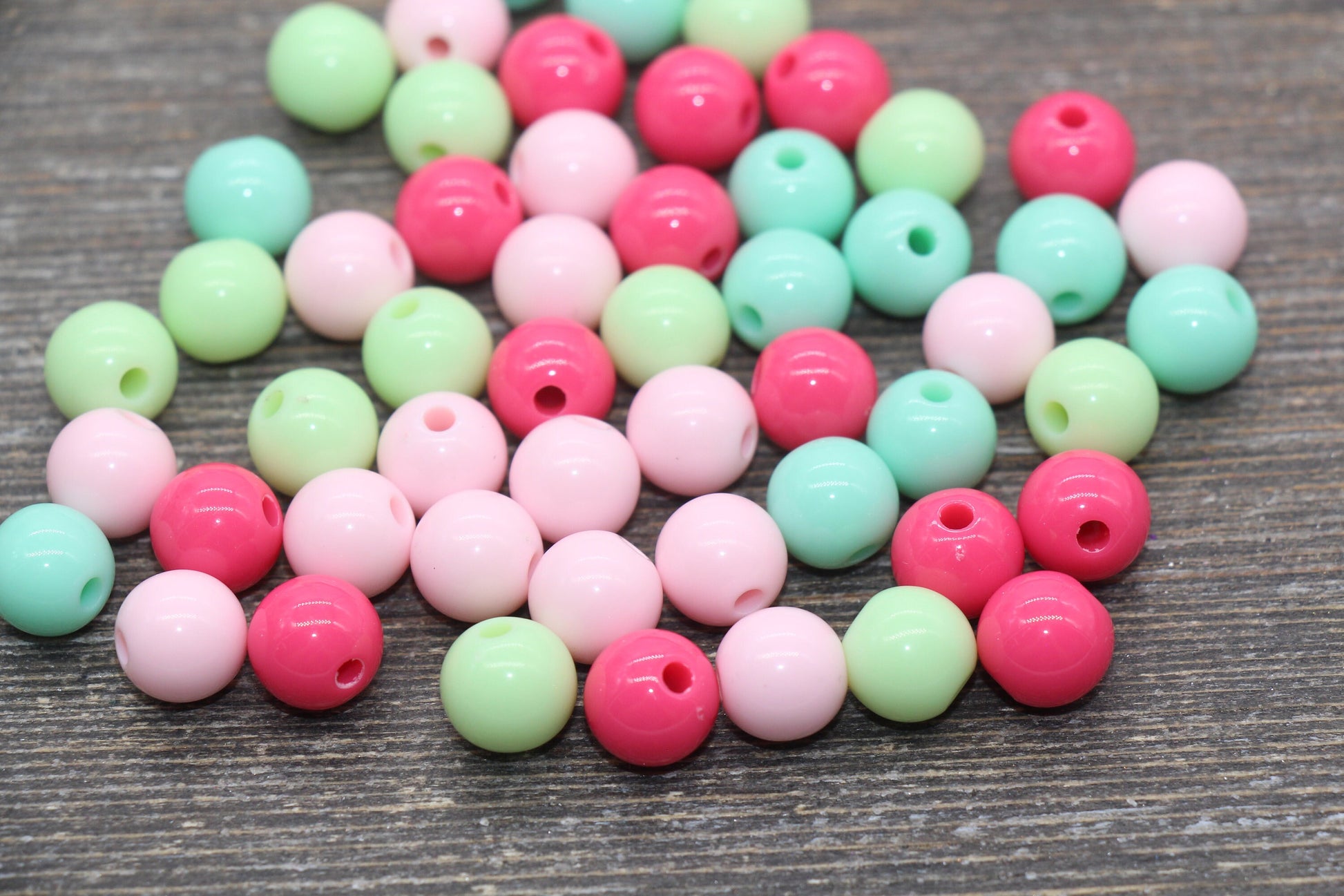 10mm Mix Round Gumball Beads, Pink and Mint Mix Acrylic Loose Beads, Multicolor Bubblegum Beads, Chunky Beads, Smooth Round Beads #2414