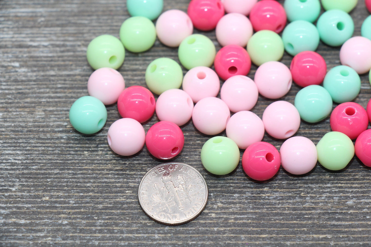 10mm Mix Round Gumball Beads, Pink and Mint Mix Acrylic Loose Beads, Multicolor Bubblegum Beads, Chunky Beads, Smooth Round Beads #2414