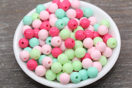 10mm Mix Round Gumball Beads, Pink and Mint Mix Acrylic Loose Beads, Multicolor Bubblegum Beads, Chunky Beads, Smooth Round Beads #2414