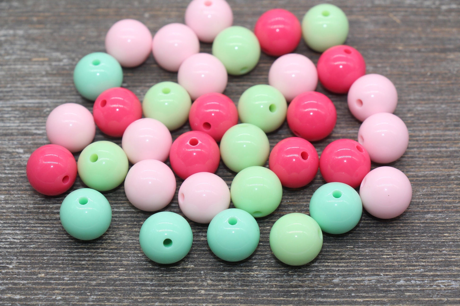 14mm Mix Round Gumball Beads, Pink and Mint Mix Acrylic Loose Beads, Multicolor Bubblegum Beads, Chunky Beads, Smooth Round Beads #2416