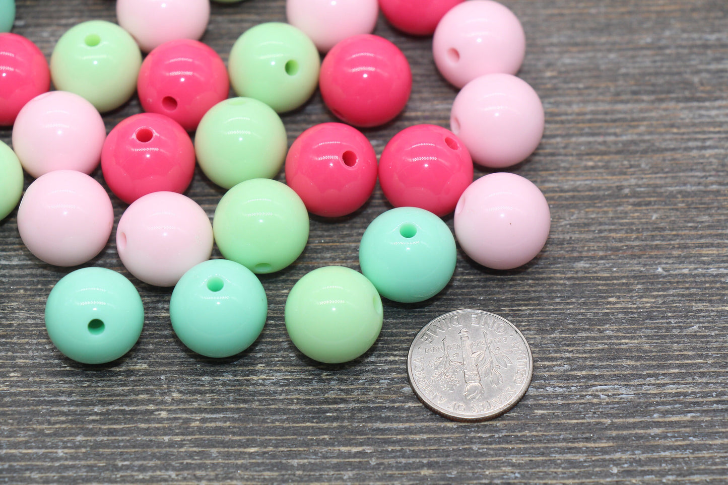 14mm Mix Round Gumball Beads, Pink and Mint Mix Acrylic Loose Beads, Multicolor Bubblegum Beads, Chunky Beads, Smooth Round Beads #2416