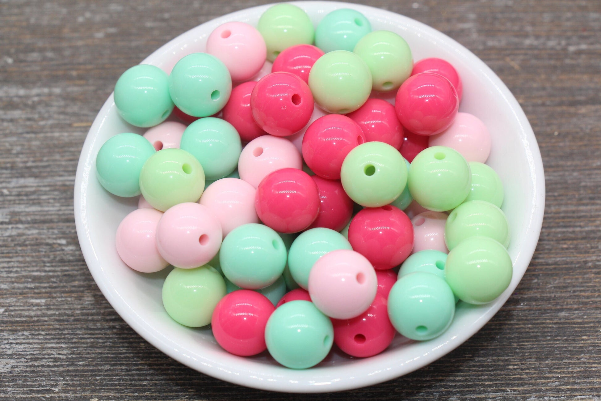 14mm Mix Round Gumball Beads, Pink and Mint Mix Acrylic Loose Beads, Multicolor Bubblegum Beads, Chunky Beads, Smooth Round Beads #2416