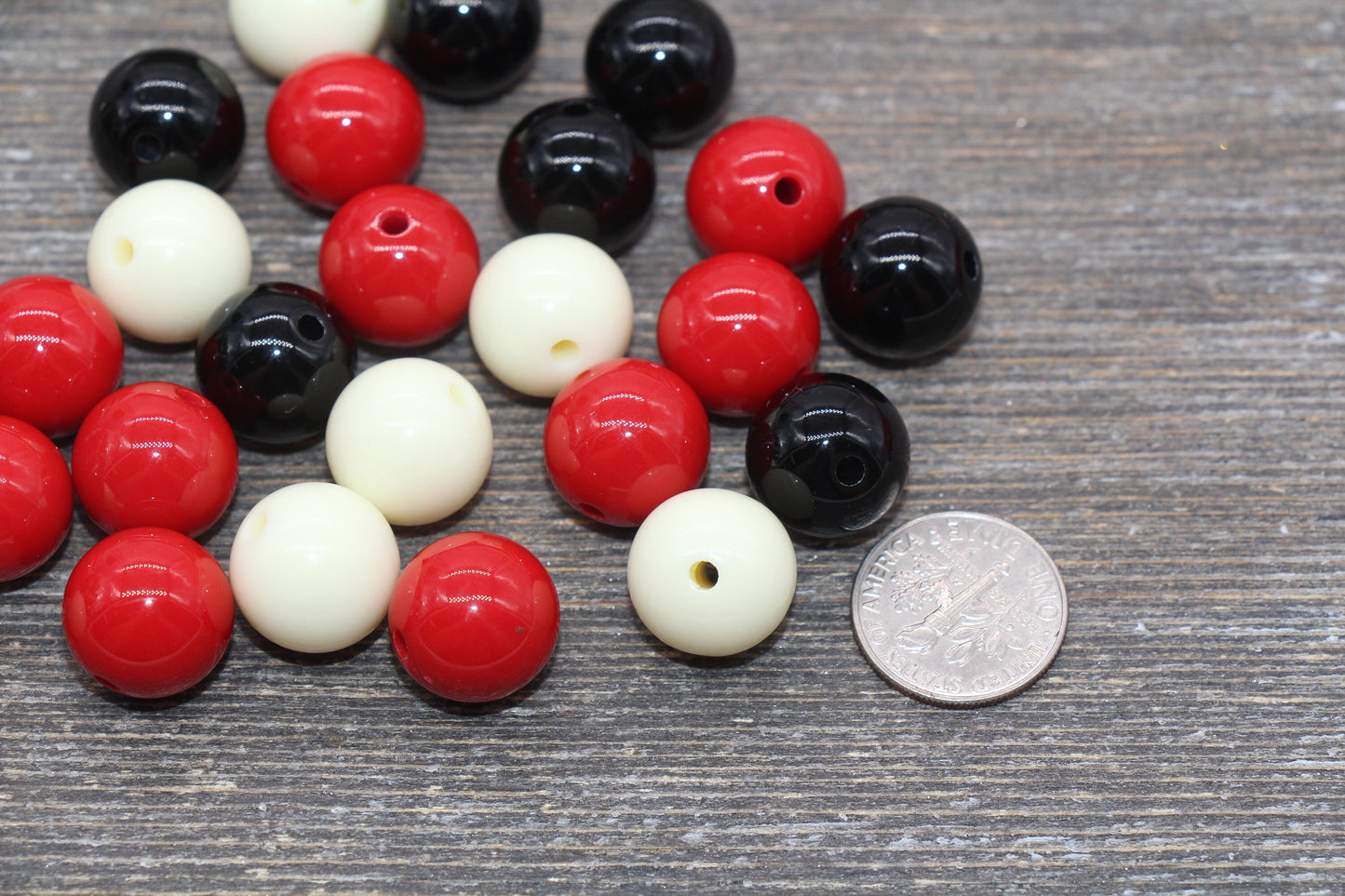 14mm Mix Round Gumball Beads, Ivory Red Black Mix Acrylic Loose Beads, Multicolor Bubblegum Beads, Chunky Beads, Smooth Round Beads #2426