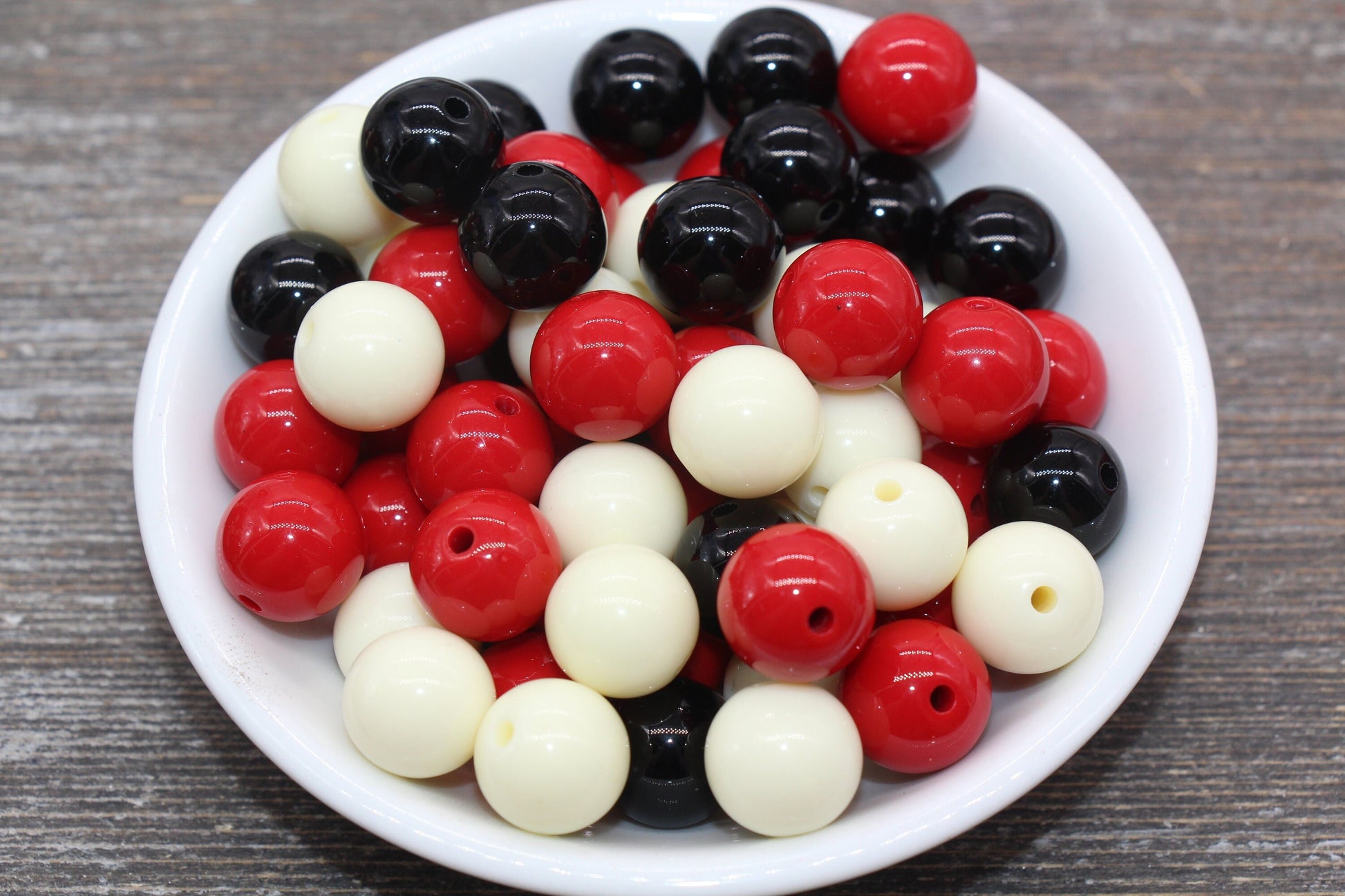 14mm Mix Round Gumball Beads, Ivory Red Black Mix Acrylic Loose Beads, Multicolor Bubblegum Beads, Chunky Beads, Smooth Round Beads #2426