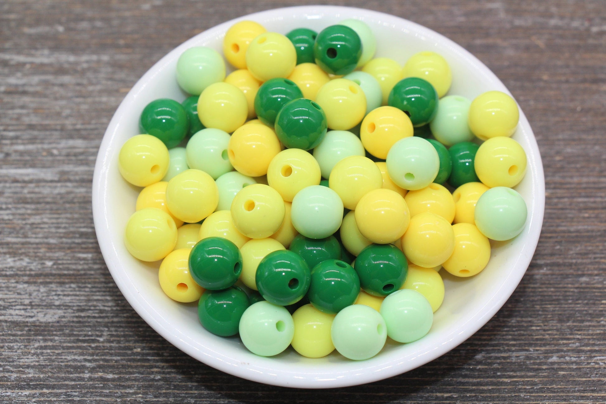 12mm Mix Round Gumball Beads, Yellow and Green Mix Acrylic Loose Beads, Multicolor Bubblegum Beads, Chunky Beads, Smooth Round Beads #2430