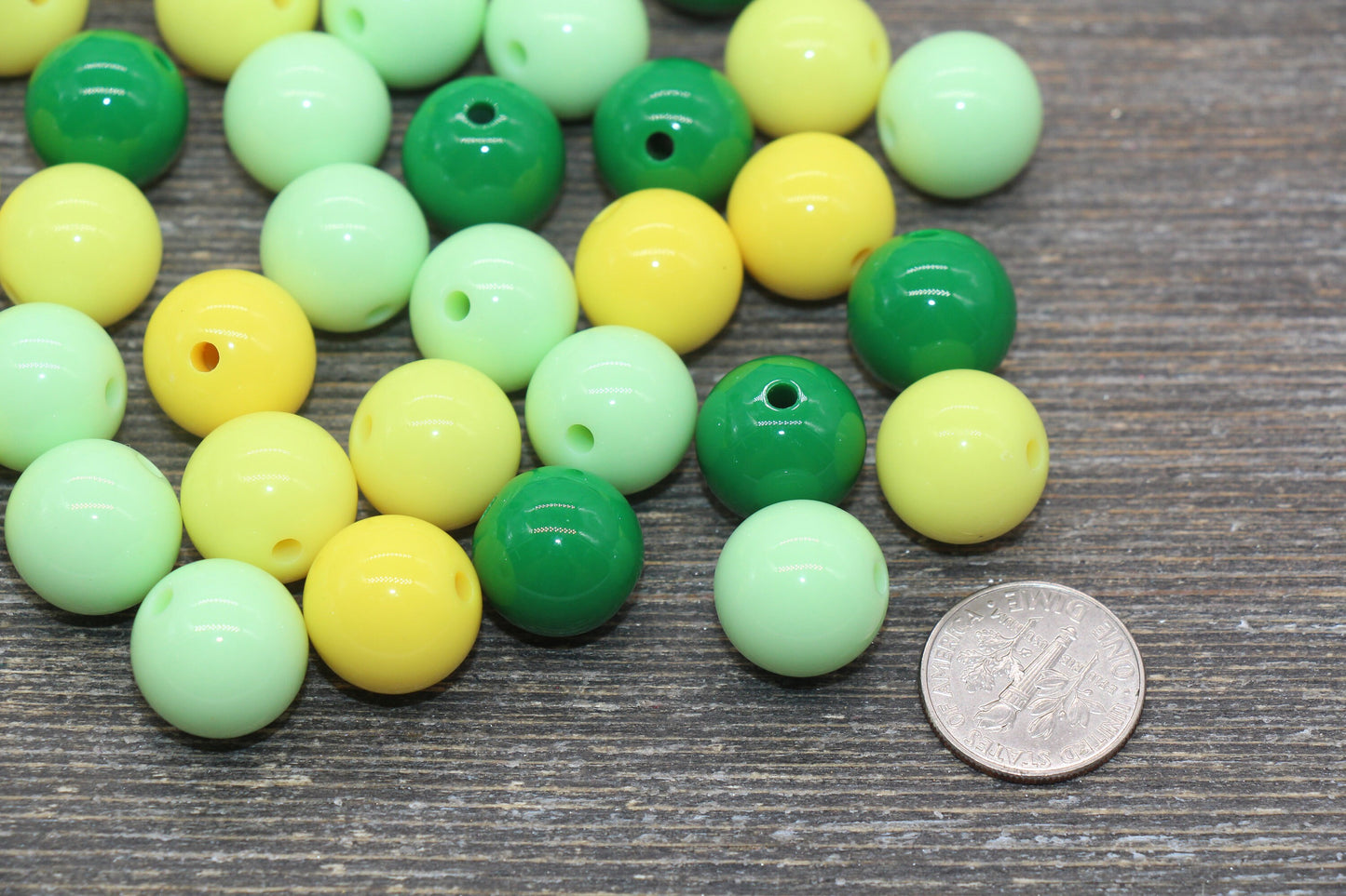 14mm Mix Round Gumball Beads, Green and Yellow Mix Acrylic Loose Beads, Multicolor Bubblegum Beads, Chunky Beads, Smooth Round Beads #2431