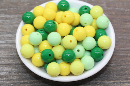 14mm Mix Round Gumball Beads, Green and Yellow Mix Acrylic Loose Beads, Multicolor Bubblegum Beads, Chunky Beads, Smooth Round Beads #2431