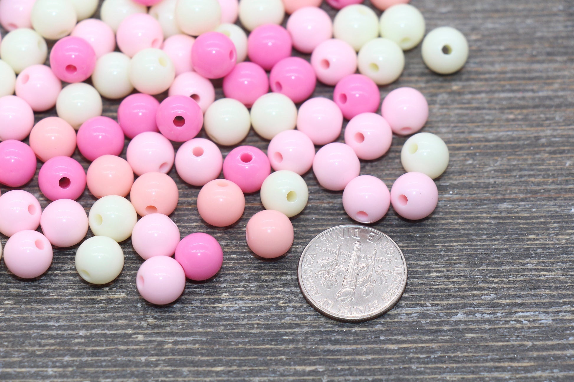 8mm Mix Round Gumball Beads, Ivory and Pink Mix Acrylic Loose Beads, Multicolor Bubblegum Beads, Chunky Beads, Smooth Round Beads #2433