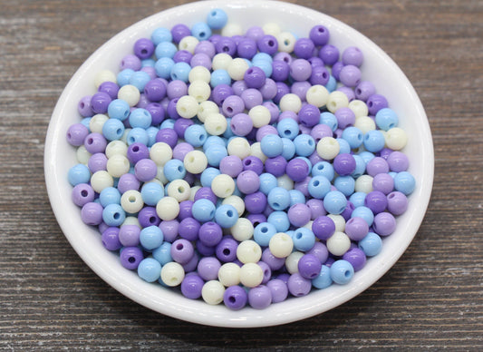 6mm Mix Round Gumball Beads, Ivory Blue Purple Mix Acrylic Loose Beads, Multicolor Bubblegum Beads, Chunky Beads, Smooth Round Beads #2437