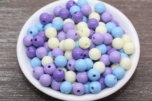 10mm Mix Round Gumball Beads, Ivory Blue Purple Mix Acrylic Beads, Multicolor Bubblegum Beads, Chunky Beads, Smooth Round Beads #2439