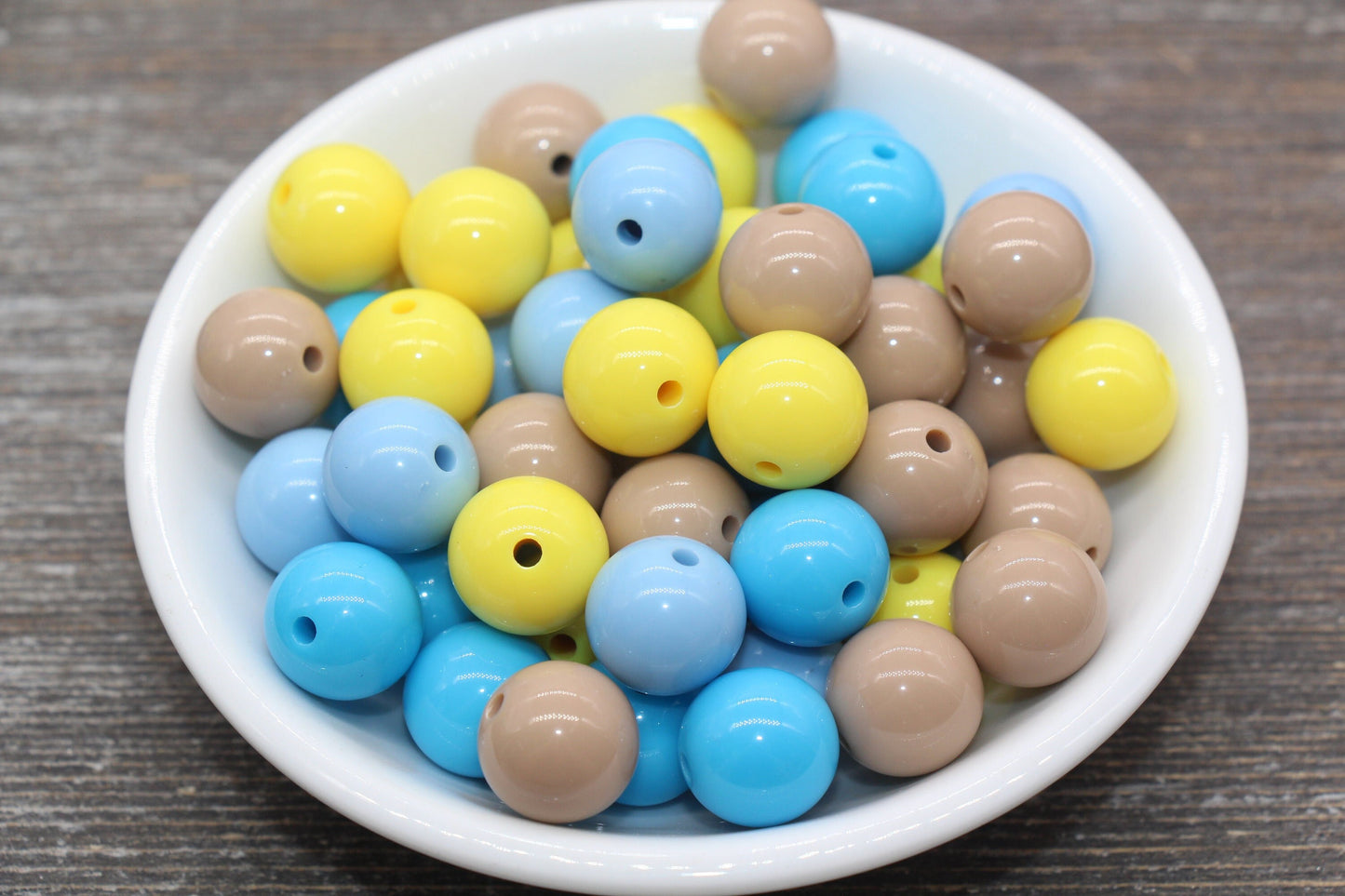 14mm Mix Round Gumball Beads, Blue Yellow Brown Mix Acrylic Loose Beads, Multicolor Bubblegum Beads, Chunky Beads, Smooth Round Beads #2446