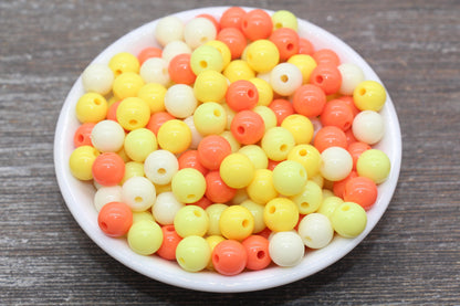 10mm Mix Round Gumball Beads, Orange Yellow Ivory Mix Acrylic Beads, Multicolor Bubblegum Beads, Chunky Beads, Smooth Round Beads #2449