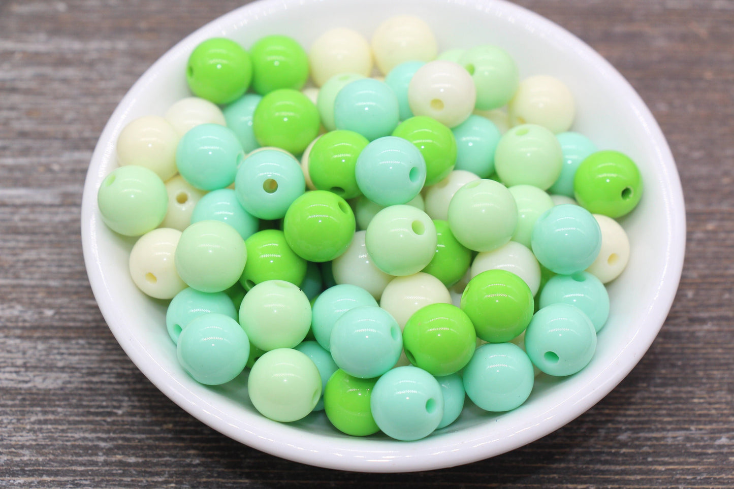 12mm Mix Round Gumball Beads, Ivory and Green Mix Loose Beads, Multicolor Bubblegum Beads, Chunky Beads, Smooth Round Beads #2455