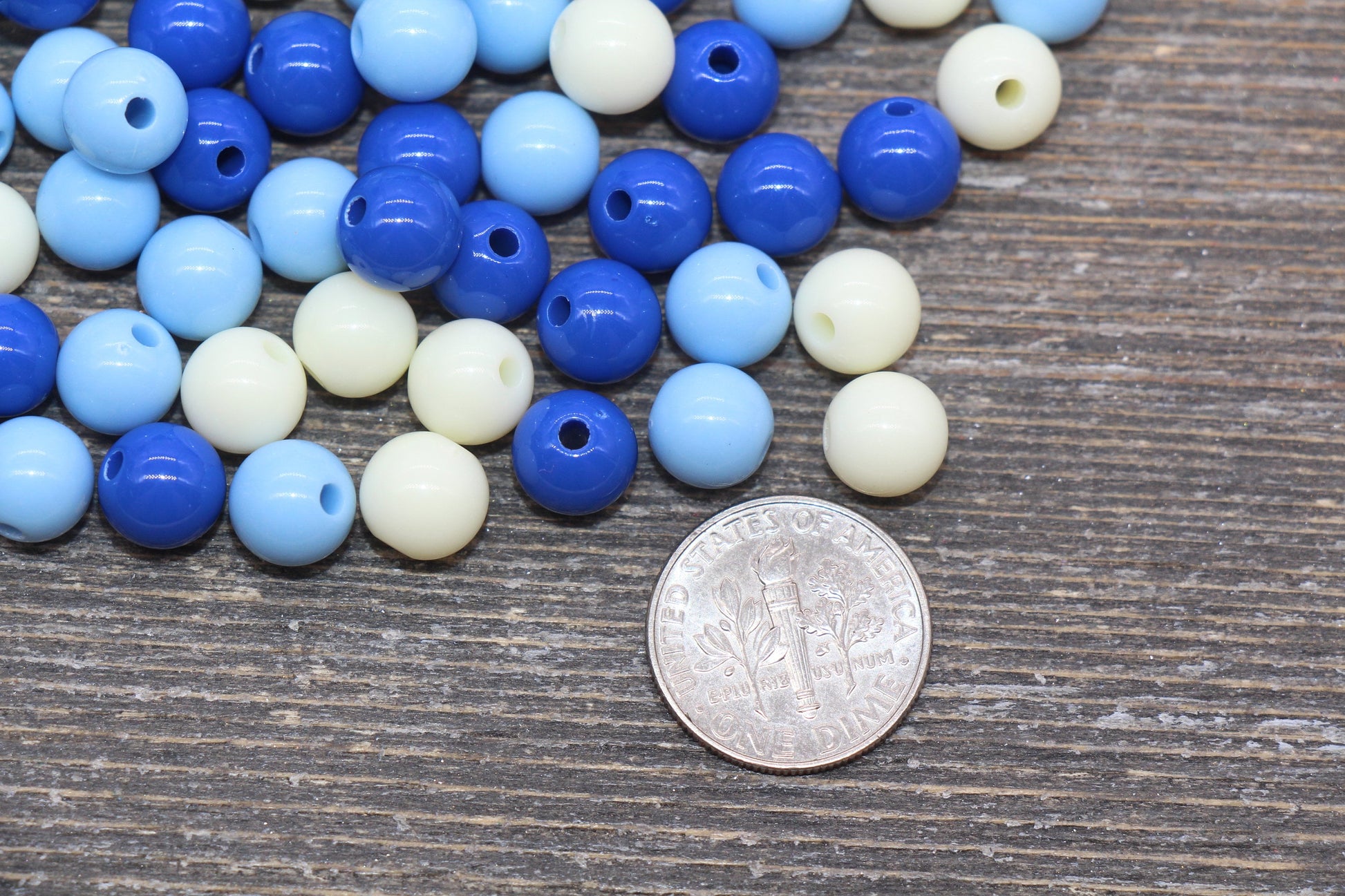 8mm Mix Round Gumball Beads, Ivory and Blue Mix Acrylic Loose Beads, Multicolor Bubblegum Beads, Chunky Beads, Smooth Round Beads #2458