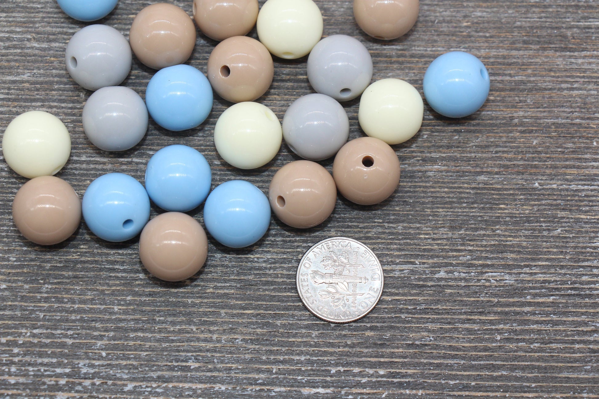 14mm Mix Round Gumball Beads, Ivory Blue Gray and Brown Mix Loose Beads, Multicolor Bubblegum Beads, Chunky Beads, Smooth Round Beads #2462