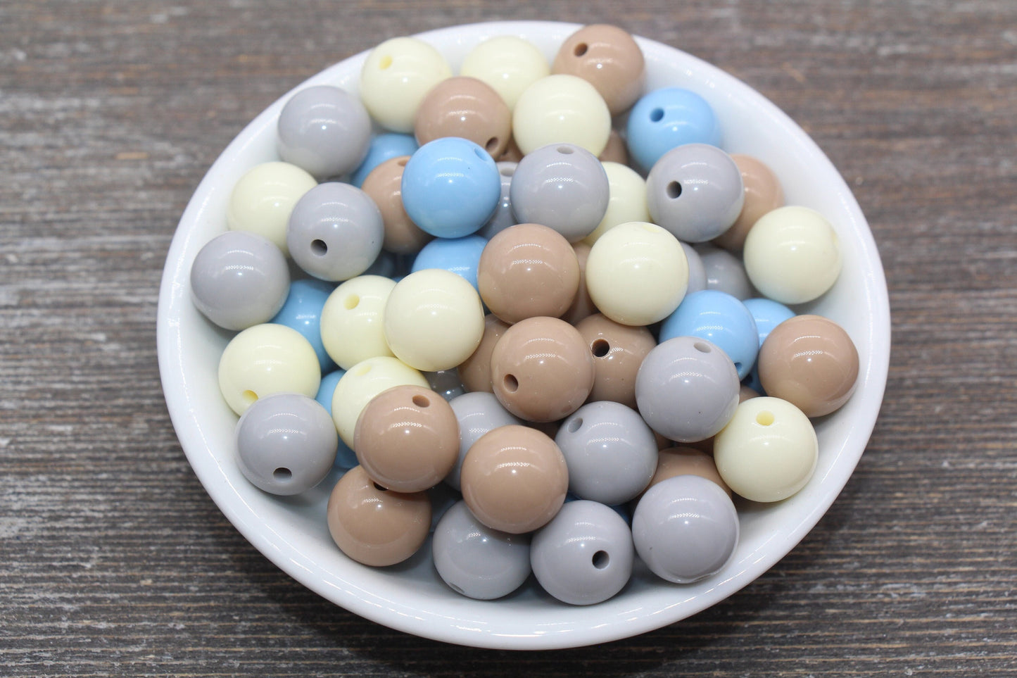 14mm Mix Round Gumball Beads, Ivory Blue Gray and Brown Mix Loose Beads, Multicolor Bubblegum Beads, Chunky Beads, Smooth Round Beads #2462