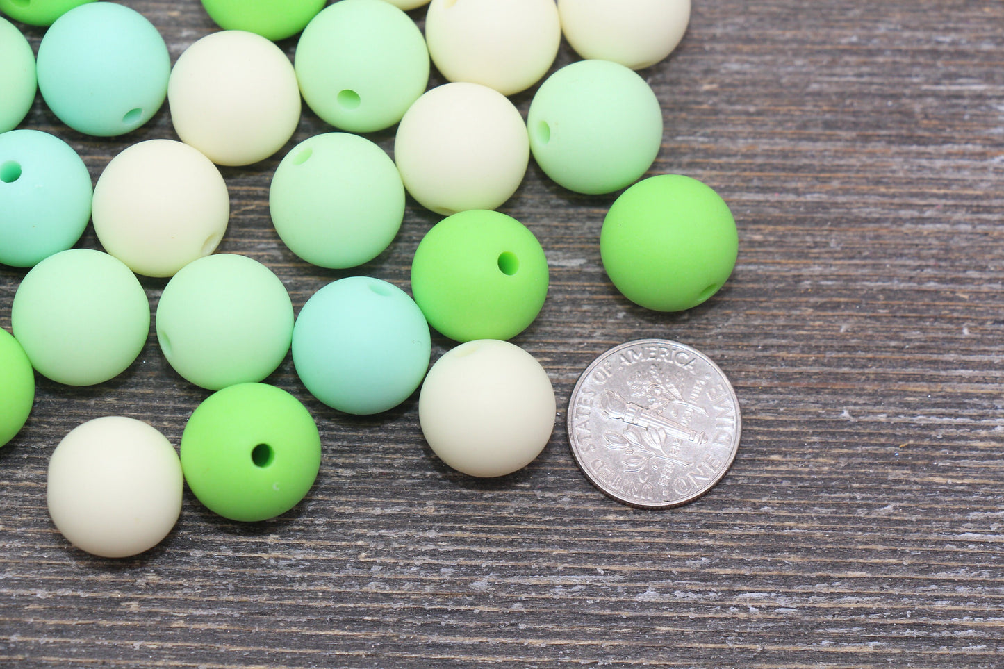 14mm Frosted Mix Round Gumball Beads, Matte Ivory and Green Mix Loose Beads, Multicolor Bubblegum Beads, Chunky Beads #2464