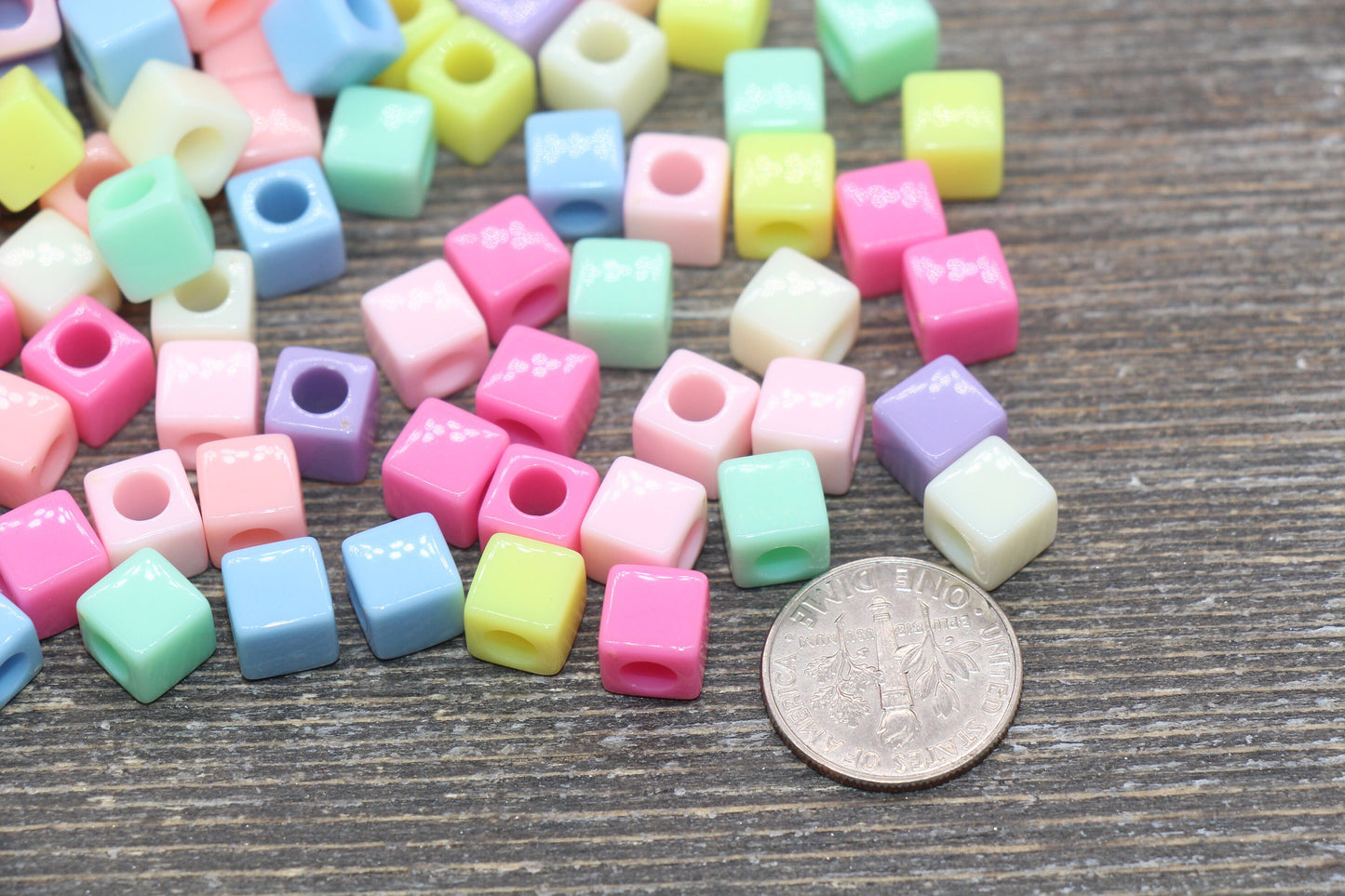 Multicolored Cube Beads, Acrylic Cube Square Beads, Acrylic Spacer Beads, Rainbow Cube Beads, Acrylic Blank Cube Beads, Size 7mm #2467