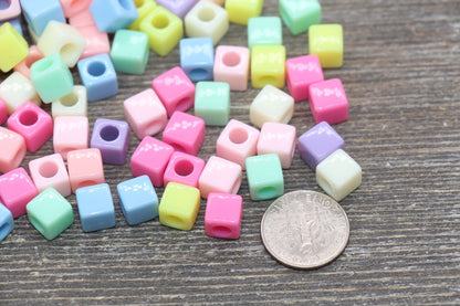 Multicolored Cube Beads, Acrylic Cube Square Beads, Acrylic Spacer Beads, Rainbow Cube Beads, Acrylic Blank Cube Beads, Size 7mm #2467