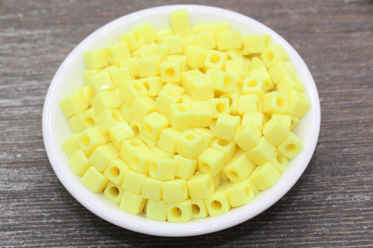 Yellow Cube Beads, Acrylic Cube Square Beads, Acrylic Spacer Beads, Yellow Cube Beads, Acrylic Blank Cube Beads, Size 7mm #2472