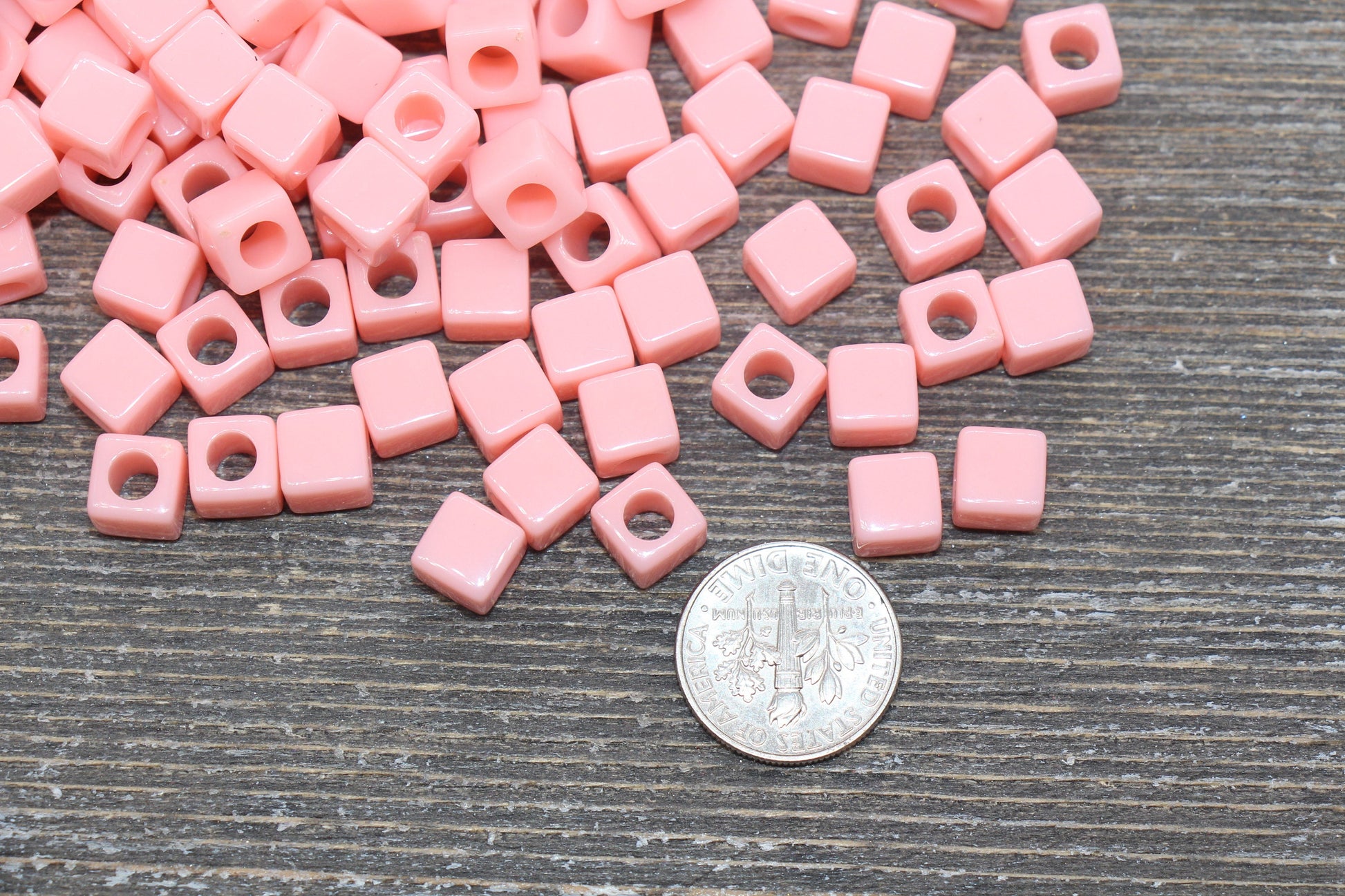 Peach Cube Beads, Acrylic Cube Square Beads, Acrylic Spacer Beads, Peach Cube Beads, Acrylic Blank Cube Beads, Size 7mm #2474