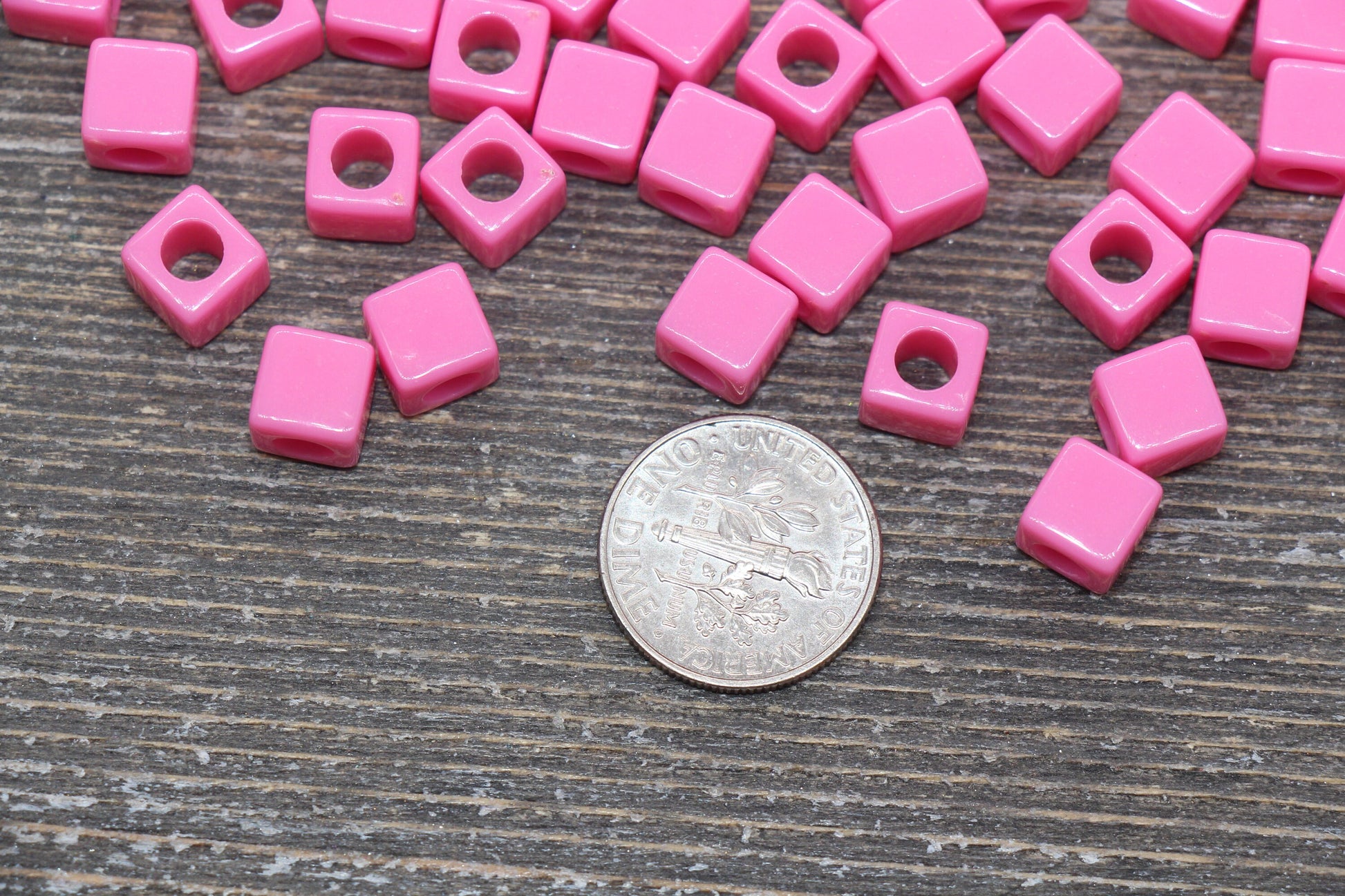Barbie Pink Cube Beads, Acrylic Cube Square Beads, Acrylic Spacer Beads, Barbie Pink Cube Beads, Acrylic Blank Cube Beads, Size 7mm #2475