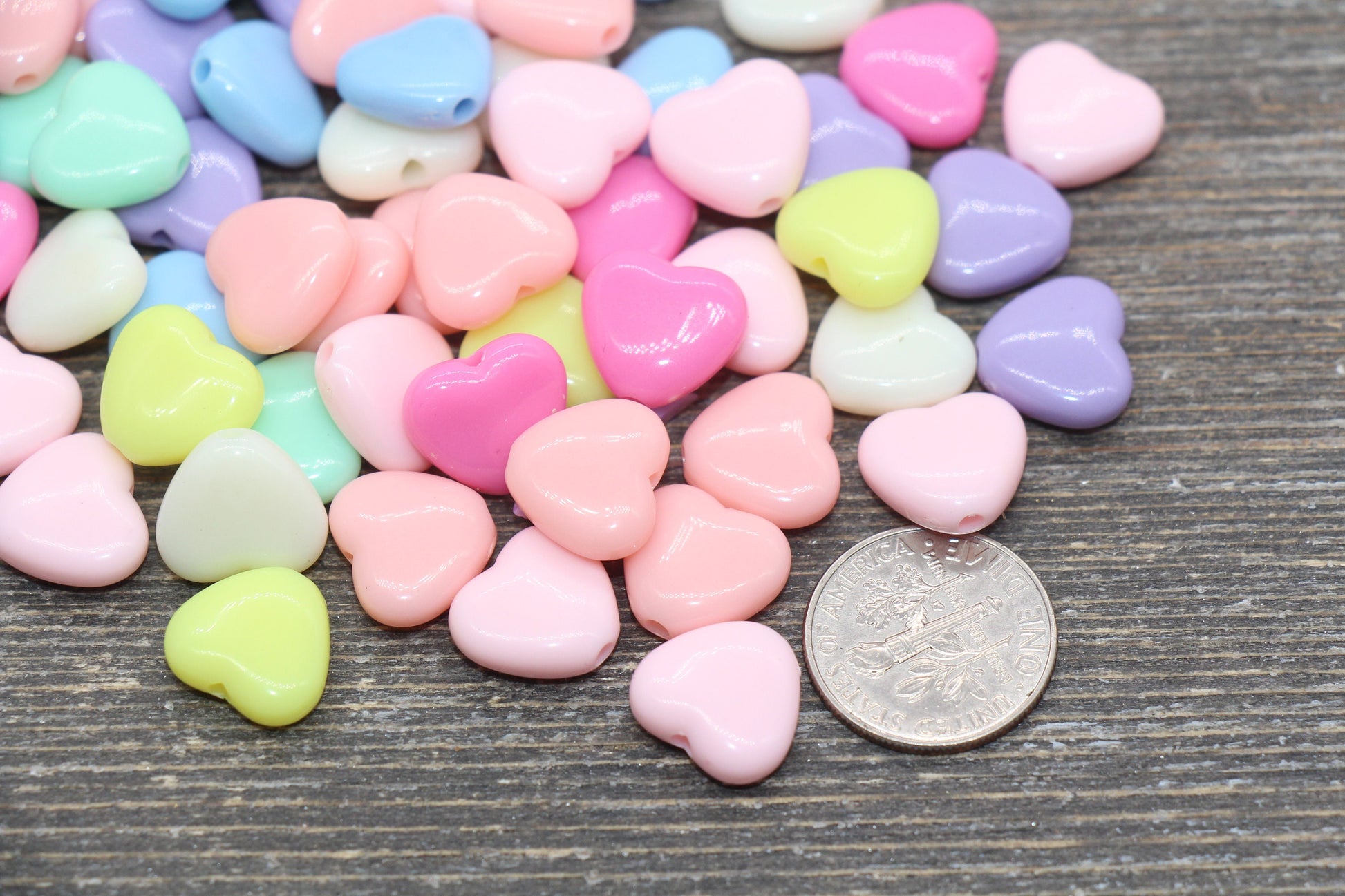 Multicolored Heart Beads, Rainbow Acrylic Heart Beads, Chunky Colorful Heart Beads, Plastic Heart Shape Beads, Vertical Hole Hearts #1552