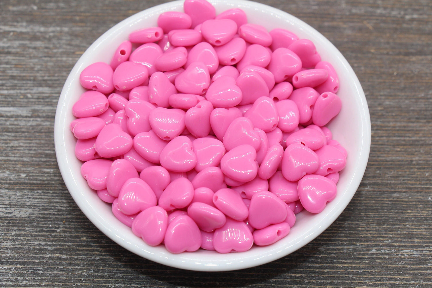 Barbie Pink Heart Beads, Pink Acrylic Heart Beads, Chunky Pink Heart Beads, Plastic Heart Shape Beads, Vertical Hole Hearts #2479