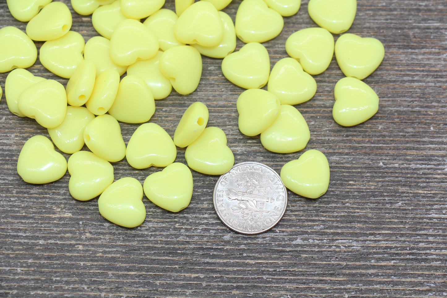 Yellow Heart Beads, Yellow Acrylic Heart Beads, Chunky Heart Beads, Plastic Heart Shape Beads, Vertical Hole Hearts #2481