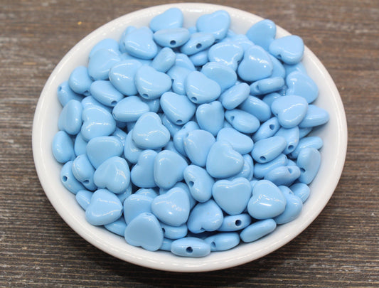 Blue Heart Beads, Blue Acrylic Heart Beads, Chunky Heart Beads, Plastic Heart Shape Beads, Vertical Hole Hearts #2482