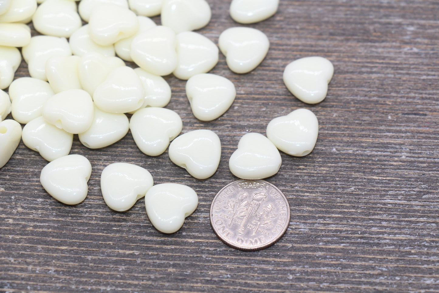 Ivory Heart Beads, Ivory Acrylic Heart Beads, Chunky Heart Beads, Plastic Heart Shape Beads, Vertical Hole Hearts, Bracelet Beads #2484