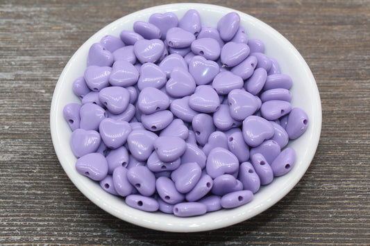 Purple Heart Beads, Purple Acrylic Heart Beads, Chunky Purple Heart Beads, Plastic Heart Shape Beads, Vertical Hole Hearts #2485