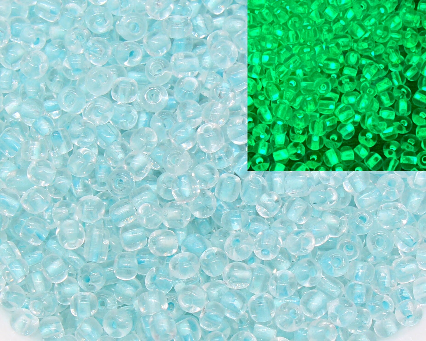 GLOW Glass Beads, 4mm 6/0 Glass Beads, Glow in Dark Transparent Beads with Light Blue Lining Beads, Rocailles Beads, Beading Supplies #2489