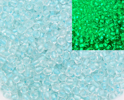 GLOW Glass Beads, 4mm 6/0 Glass Beads, Glow in Dark Transparent Beads with Light Blue Lining Beads, Rocailles Beads, Beading Supplies #2489