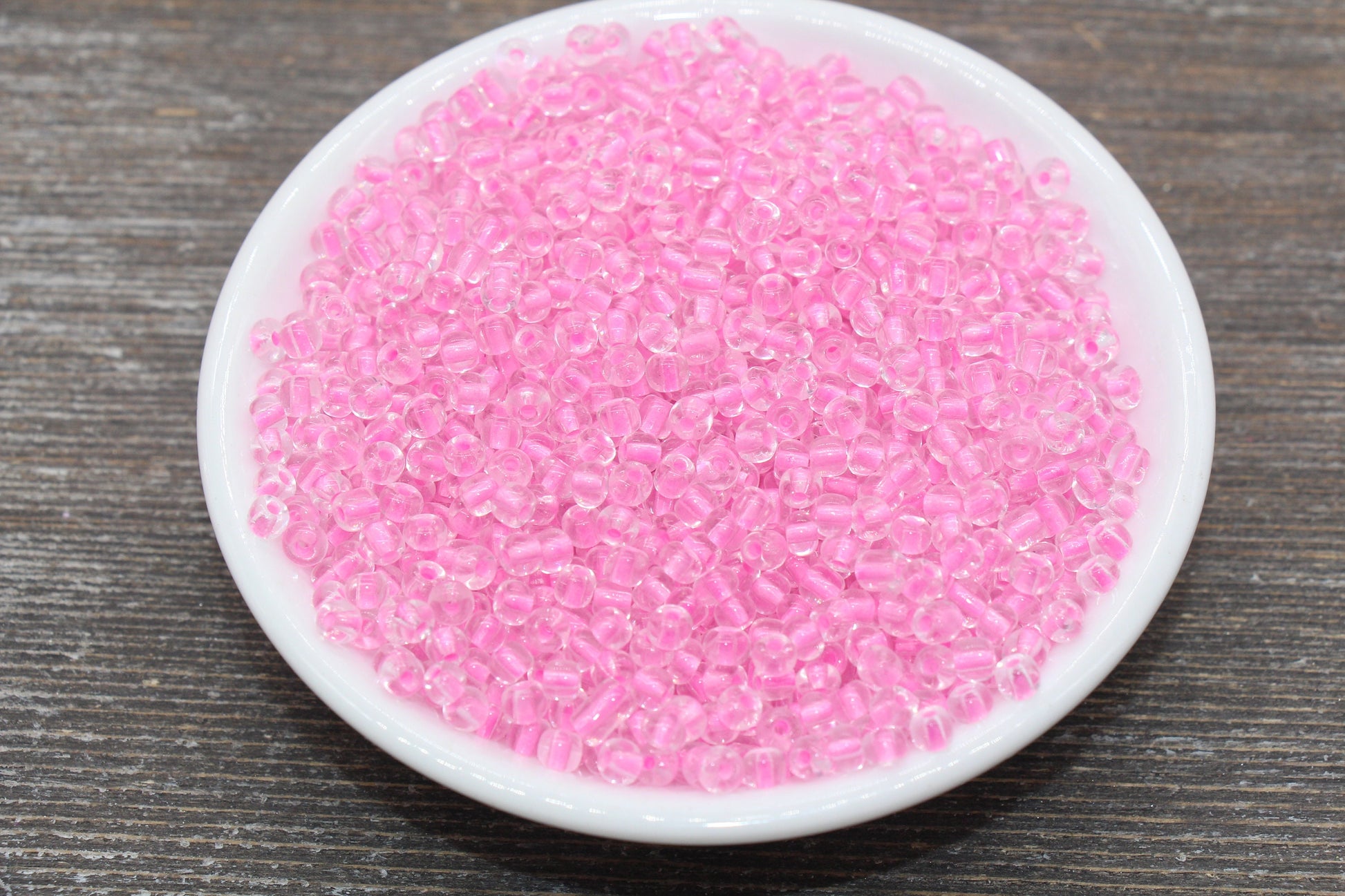 GLOW Glass Beads, 4mm 6/0 Glass Beads, Glow in Dark Transparent Beads with Pink Lining Beads, Rocailles Beads, Beading Supplies #2497