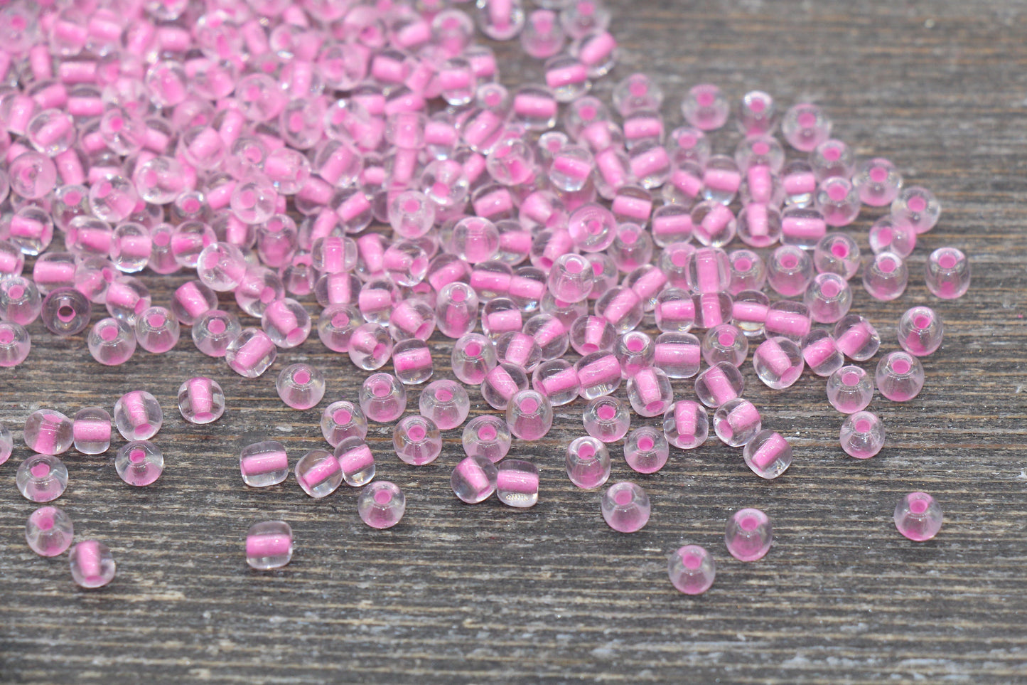 GLOW Glass Beads, 4mm 6/0 Glass Beads, Glow in Dark Transparent Beads with Pink Lining Beads, Rocailles Beads, Beading Supplies #2497