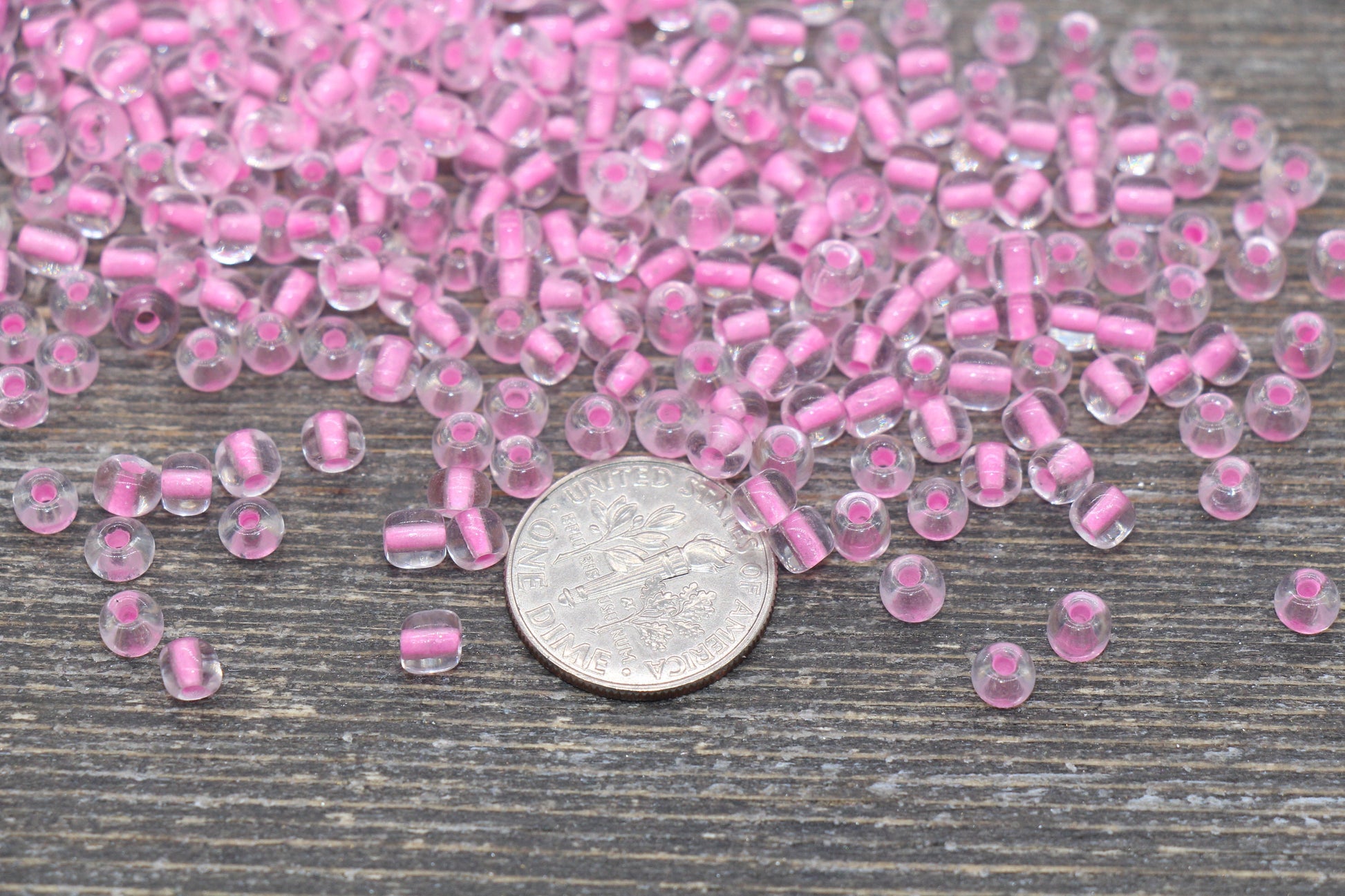 GLOW Glass Beads, 4mm 6/0 Glass Beads, Glow in Dark Transparent Beads with Pink Lining Beads, Rocailles Beads, Beading Supplies #2497