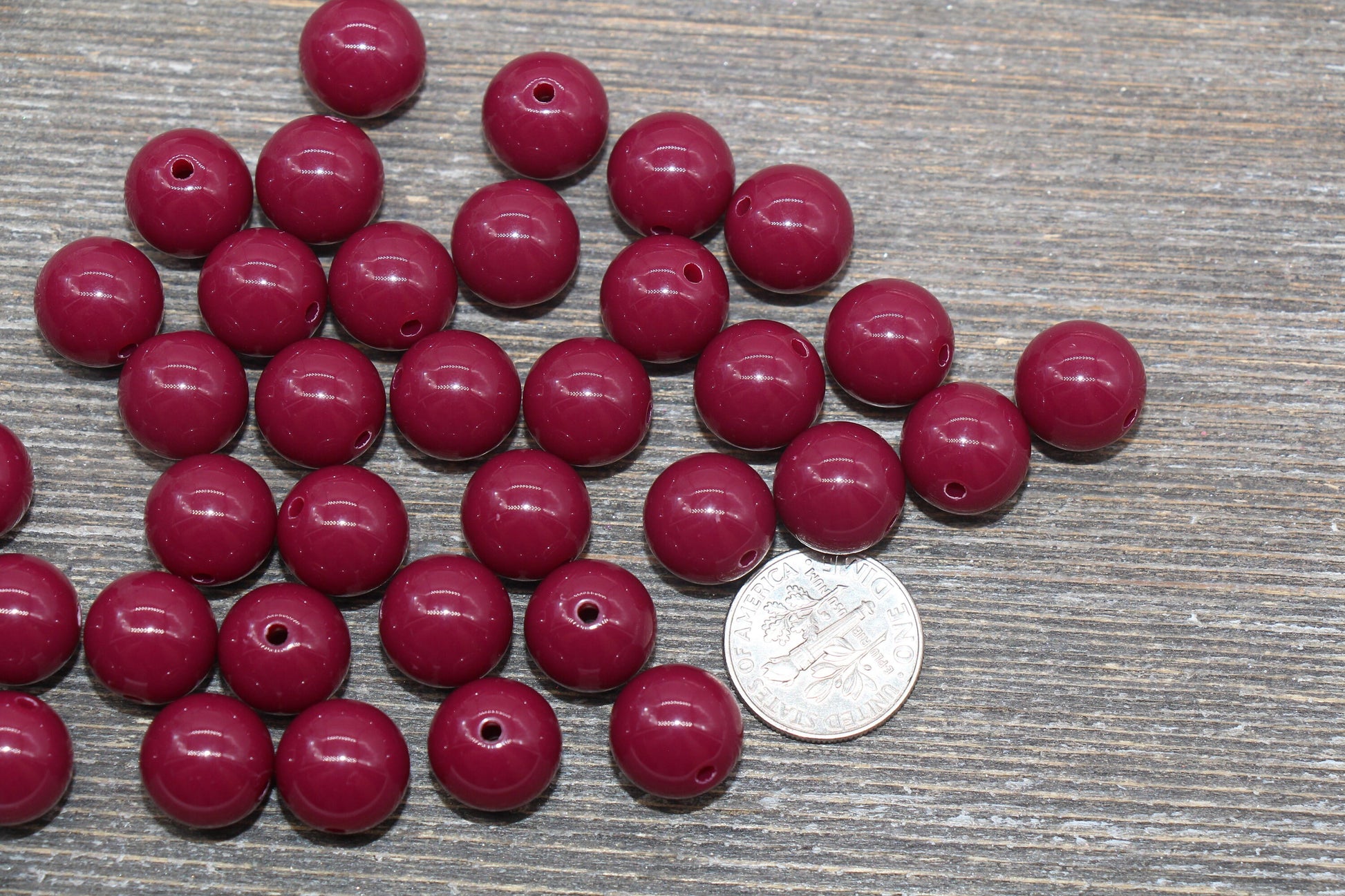 12mm Dark Ruby Pink Gumball Beads, Round Acrylic Loose Beads, Bubblegum Beads, Chunky Beads, Gumball Beads, Smooth Plastic Round Beads #2505