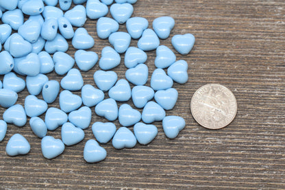 Blue Heart Beads, Blue Acrylic Heart Beads, Chunky Blue Heart Beads, Plastic Heart Shape Beads, Vertical Hole Hearts #2507