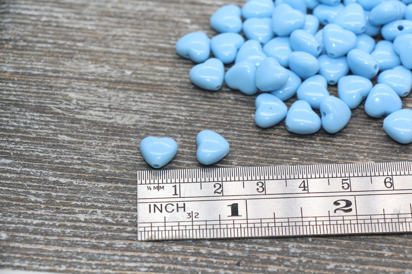 Blue Heart Beads, Blue Acrylic Heart Beads, Chunky Blue Heart Beads, Plastic Heart Shape Beads, Vertical Hole Hearts #2507