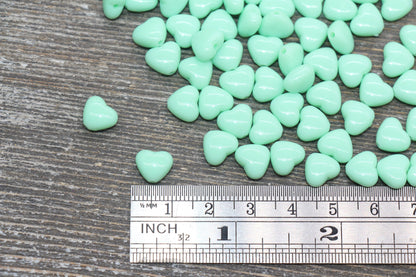 Mint Green Heart Beads, Mint Acrylic Heart Beads, Chunky Mint Heart Beads, Plastic Heart Shape Beads, Vertical Hole Hearts #2508