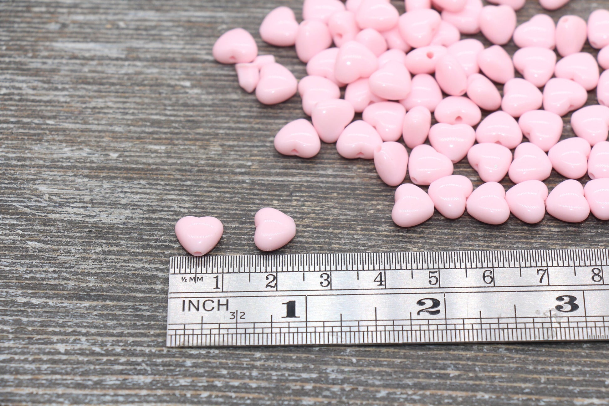 Pink Heart Beads, Pink Acrylic Heart Beads, Chunky Pink Heart Beads, Plastic Heart Shape Beads, Vertical Hole Hearts #2511